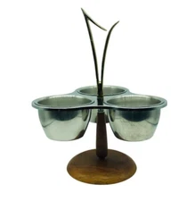 Mid Century Modern 3 Metal Bowl Condiment Serving Dish Retro Space USA Kromex