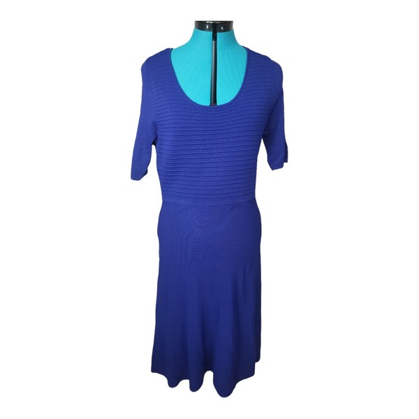 KATIES women's knit midi dress size M short sleeve electric blue stretch ribbed