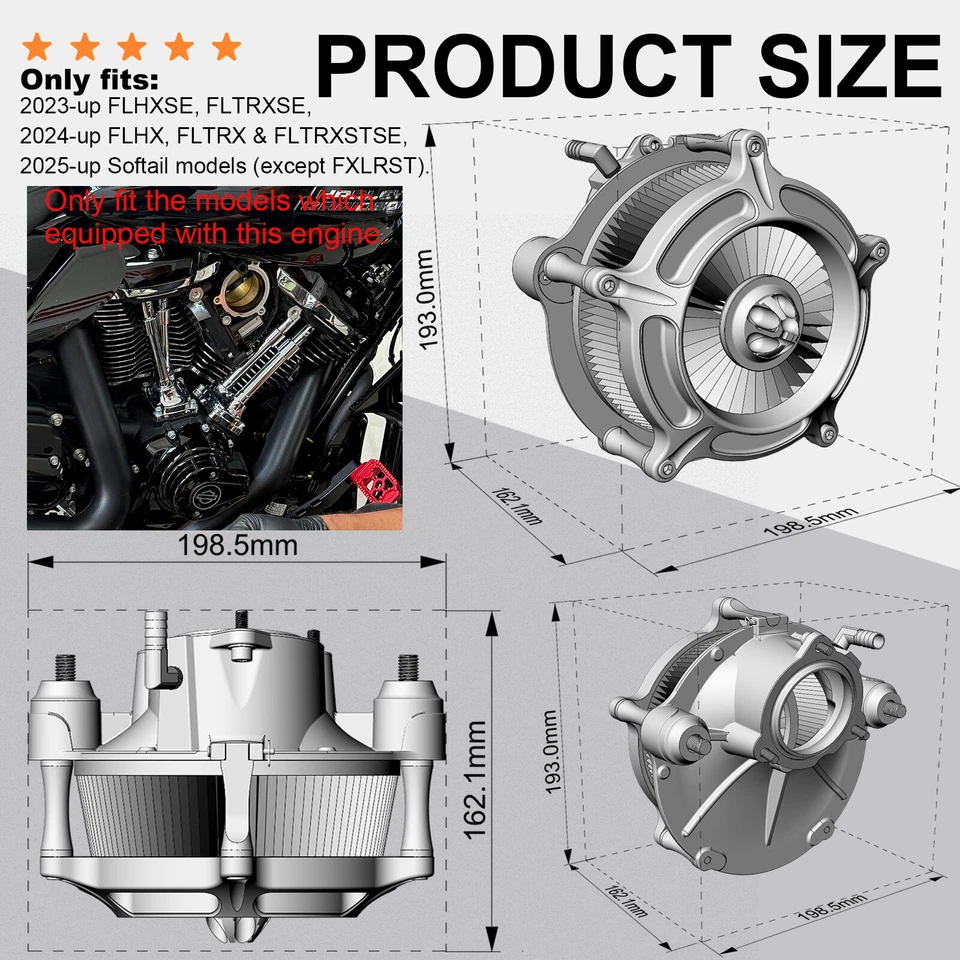 Air cleaner filter intakes for harley touring 2024-later CVO Street Road Glide Foto 4 de 4