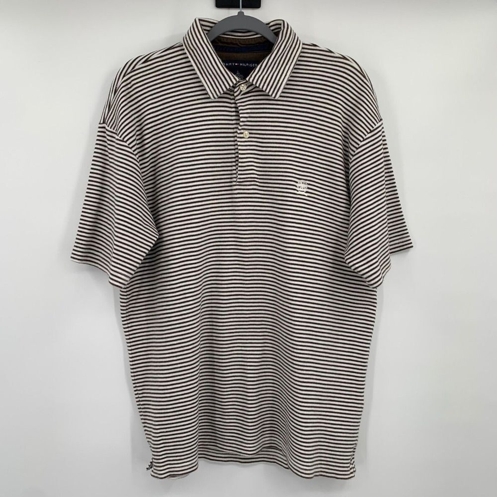 Tommy Hilfiger Brown & White Stripe Men's Polo Shirt Size Large thumbnail 2
