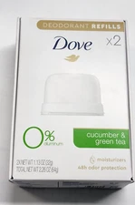 Dove Deodorant Refill Kit 2 Count Cucumber & Green Tea 1.13 oz /32g 0% Aluminum