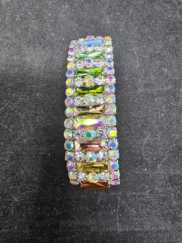 Kirks Folly Silvertone Multicolor Crystal 'Stretch' Bracelet, NICE! - Picture 2 of 4