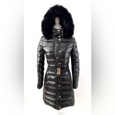 Burberry | Abbeydale Black Glossy Down Puffer Jacket Coat Fox Fur Trim Size Us 8