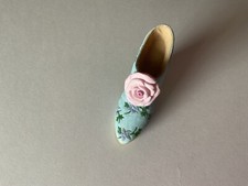 Victorian Small Heeled Shoe, Hand Painted With Lg. Pink Flower On Top