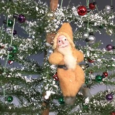Santa Spun Cotton 3" Antique Clay Face Circa 1930's Feather tree Ornament