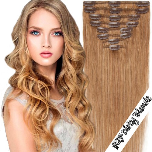 Ombre Real Echthaar Clip In Hair Extensions Haarverlängerung 8 Tressen Haarteile - Bild 25 von 39
