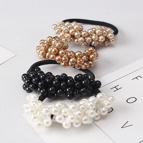 Pearls Beaded Ponytail Holder Girls Scrunchies Elastic Hair Bands Rubber Rope US - Picture 11 of 27