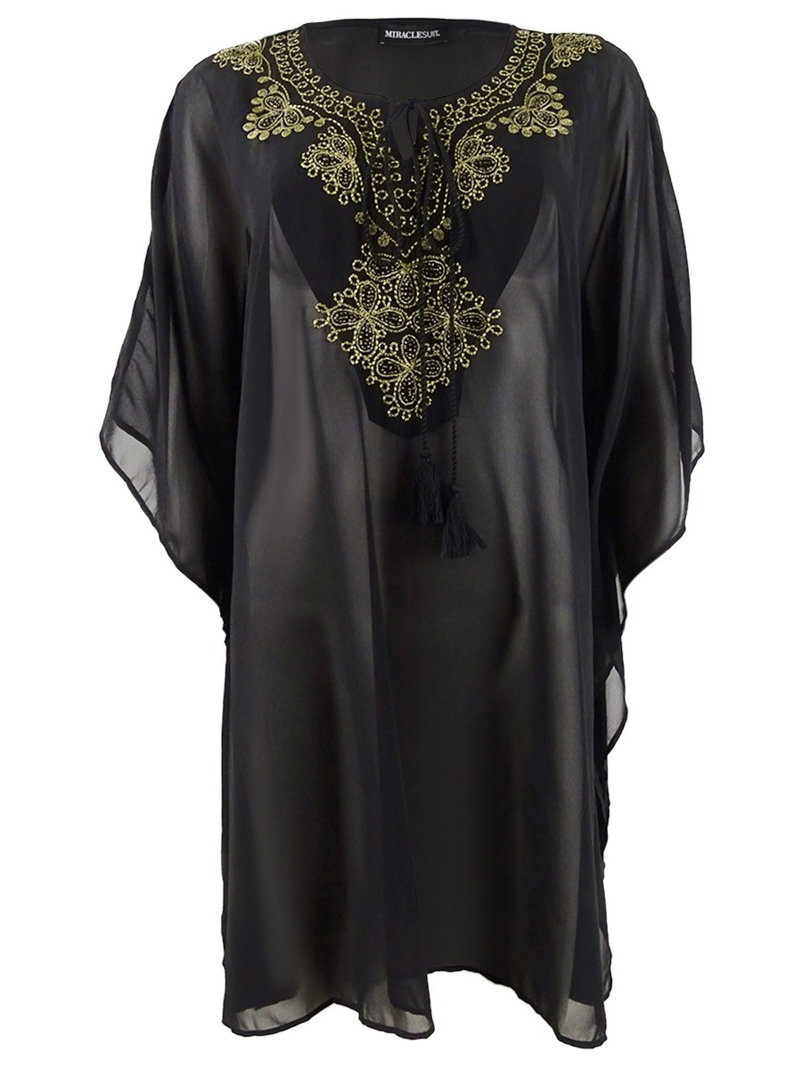 Miraclesuit Women's Embellished Kaftan Swim Top Cover-Up (S, Black)
