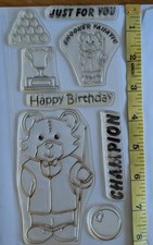 Fathers Day Birthday rubber stamp set Sports theme, Champion Trophy just for you