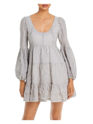 CINQ A SEPT Womens Ivory Lined Long Balloon Sleeve Mini Party Baby Doll Dress 2