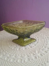 Vintage Green Indiana Glass Diamond Shape Candy Dish Trinket Dish
