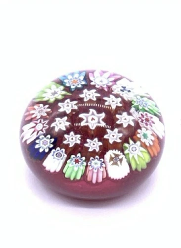PMcD Peter McDougall Art Glass Spaced Millefiori Clusters Paperweight Red Heart