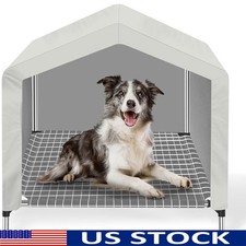 Elevated Dog House Tent Cozy Indoor Bed Waterproof Portable Pet Shelter Beige