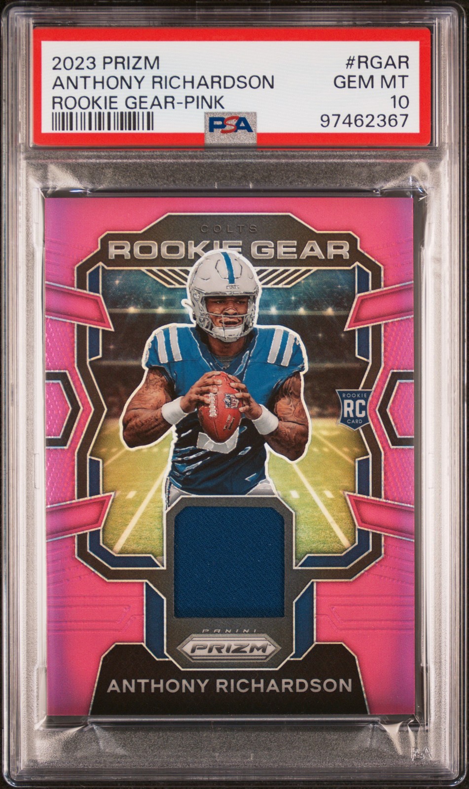 2023 Panini Prizm Rookie Gear #RGAR Anthony Richardson Rookie Gear-Pink PSA 10