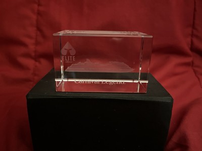Carnival Cruise Elite Legend 3D Etched Crystal Block 