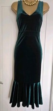 Vintage 1940s 1950s Wiggle Style Green Velvet Party Prom Dress Sz 12 Graduation 