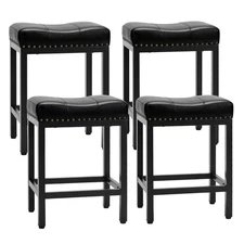Bar Stools Set of 4, 24 Inch Counter Height Stools, PU Leather Upholstered Ba...