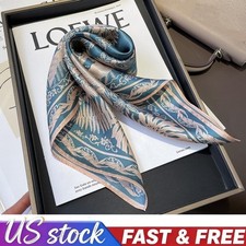 100 Mulberry Silk Scarf Women 53 53cm Square Bandana Vintage Blue Flower Wrap