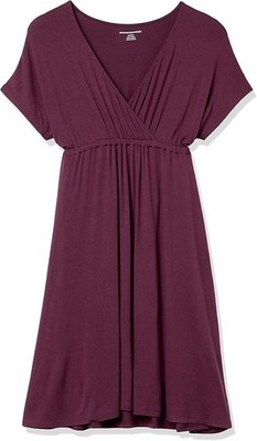 Amazon Essentials Women's Surplice Dress Sz Medium Burgundy Fit & Flare  Stretch | eBay