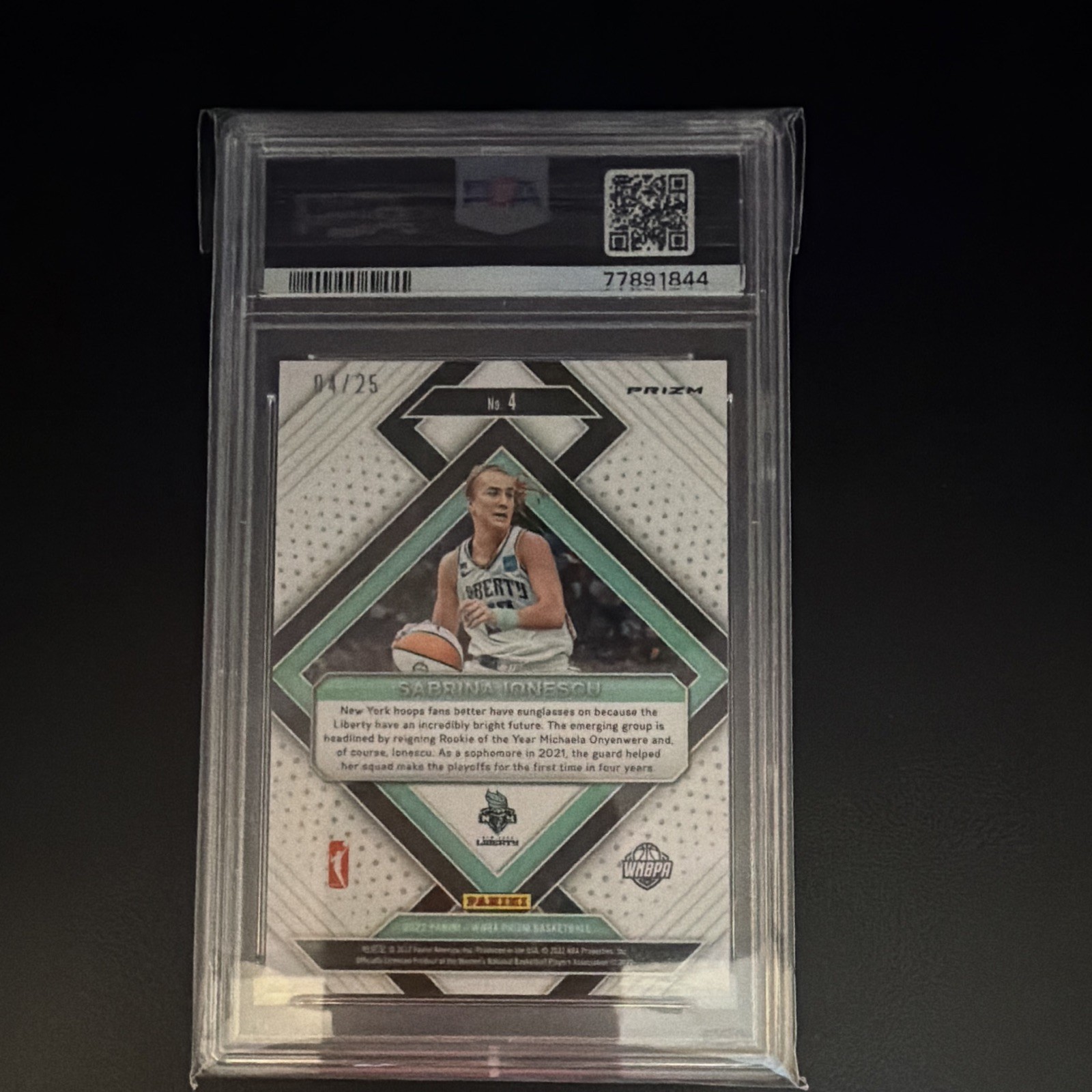 Panini 2022 Prizm WNBA Sabrina Ionescu Emergent #4 Mojo Prizm /25 PSA 10 view 3