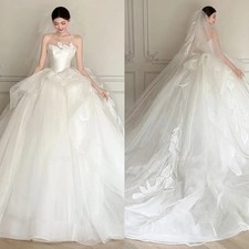 Luxry Ivory Tulle Bride Vintage Bridal Gown Applique Strapless Wedding Dresses