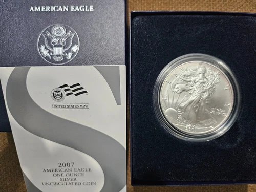2007-W Burnished $1 American Silver Eagle Box, OGP & COA