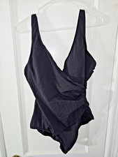 Jantzen Classics Size 16 Black Slimming One Piece Swimsuit Draped Front Soft Cup