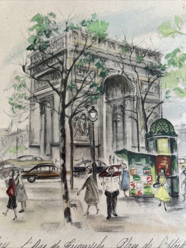 Vintage Paris Arc Triumph Print by Janicotte; Hand Colored & Labeled; Charming!! - Picture 3 of 24