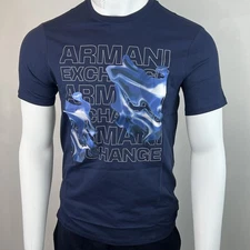Armani Exchange Men Crewneck Short Sleeve Cotton Regular Fit  T-shirt Navy Logo