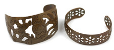 VTg 2 PC Mexico Solid Copper Cuff Bracelet Cutout tribal man  snowflake flower