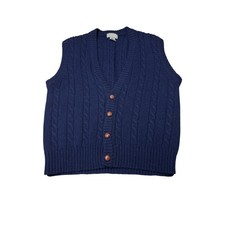 Vintage Christopher Hayes Mens Navy Blue 100 Wool Cable Knit Sweater Vest L