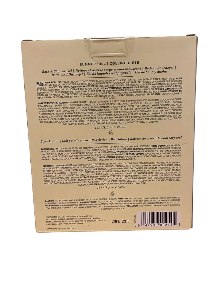 Crabtree & Evelyn Summer Hill Body Wash & Lotion Duo 16.9 oz Each • Gift Box - Image 2 of 2