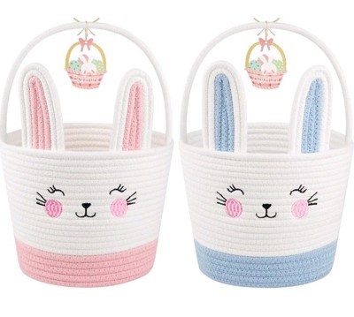 Personalized Easter Basket for Toddler, Woven Baby Easter Gifts Basket with H...