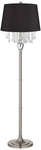 Crystals 60 1/2" Satin Steel Floor Lamp with Black Drum Shade