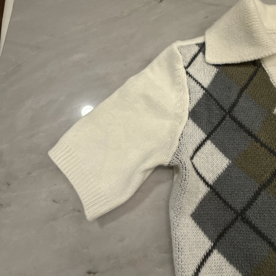 Mujeres Preppy Argyle Academia Coqueta Recortada Top M Manga Corta Suéter Cuello en V Foto 4 de 4