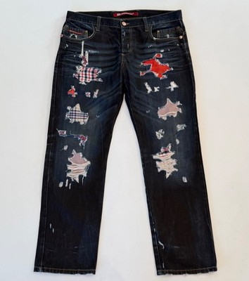 Cipo & Baxx Herren Ripped Jeans Gr. W38 L32 Dunkel Blau Rot