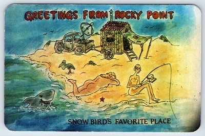 Postcard Rocky Point Sonora Mexico Cartoon Greetings Nude Sunbathing Fishing