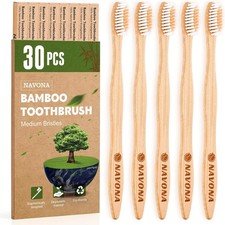 Navona 30 PCS Bamboo Toothbrushes Pack, BPA Free Medium Soft Bristles...