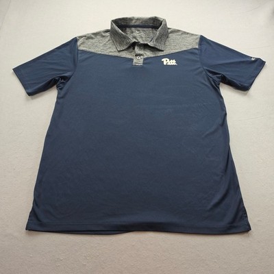 Colosseum Pitt Panthers Mens Large Polo Shirt Navy Grey Colorblock Performance