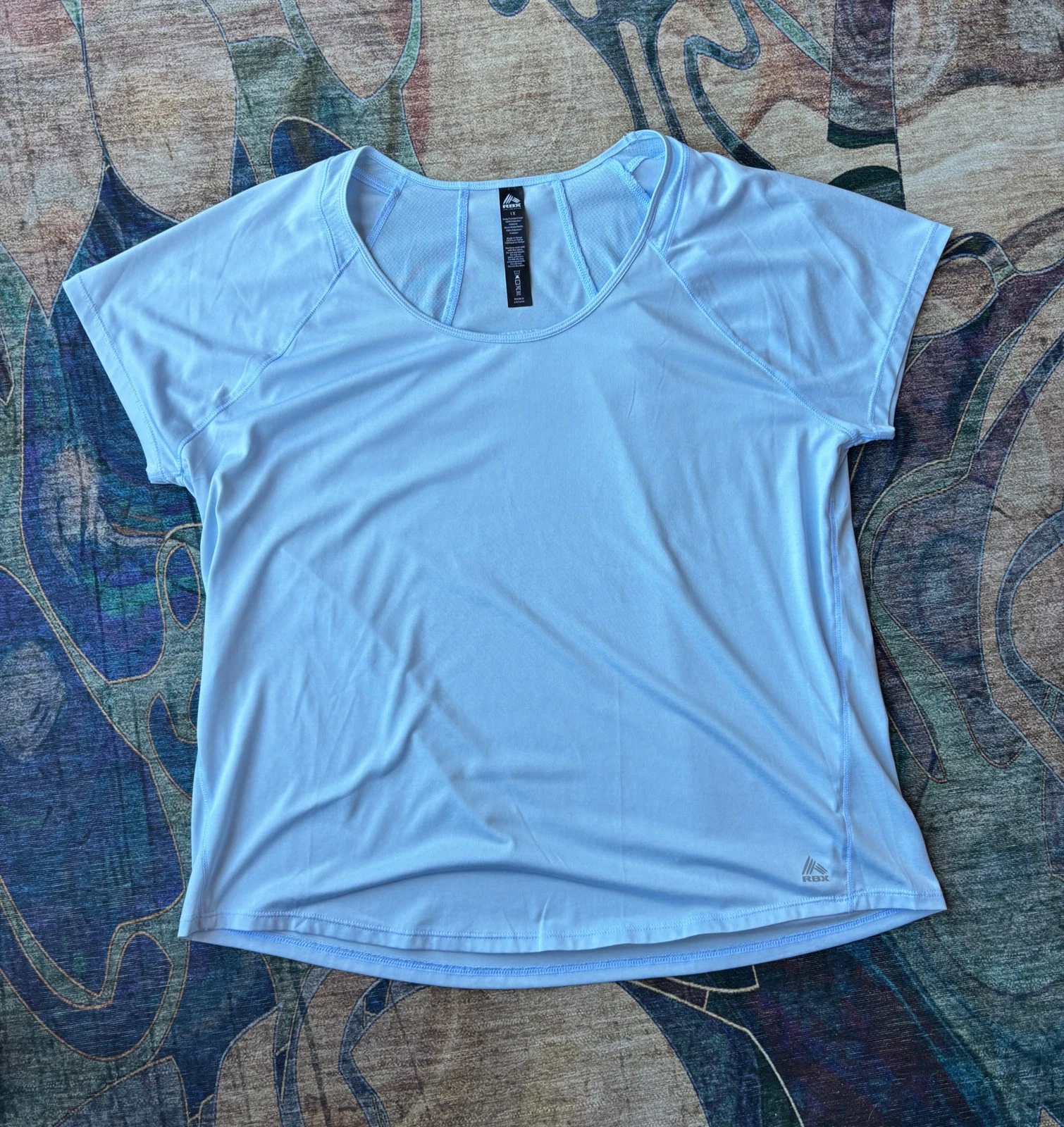 RBX Womens 1X Light Blue Activewear T Shirt Polyester Workout Mesh Back