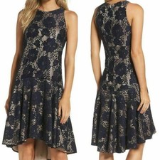 Eliza J Dress 2 Navy Floral Lace High Low Drop Waist Special Occasion Cocktail