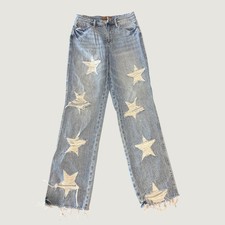Judy Blue Star Distressed Jeans Womens 5/27 Light Wash Cotton Straight Leg Rodeo