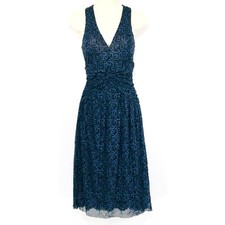 Michael Kors Blue/Black Mesh Dress Sz XS Ruched Twist Waist Sheer Fairy Goth