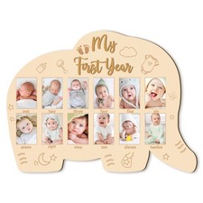 My First Year Photo Frame - Year of Baby Photo Board with Cute Elephant Shape...
