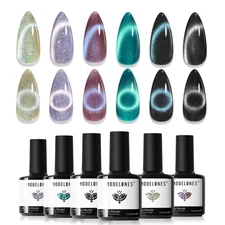 Gel Nail Polish, 6 Colors Hema Free Cat Eye Holographic 9D A-1 Forest Faetie