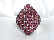 Huge Sterling Silver 925 Cluster Natural Pink Raspberry Garnet Ring Size 10