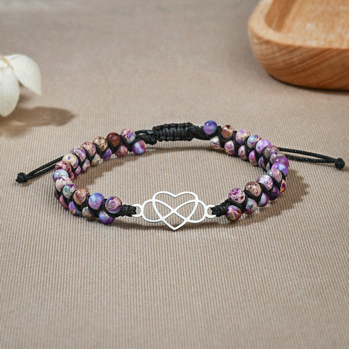 Mother Daughter Infinity Heart Bracelet Natural Stone Friendship Boho  Bracelet