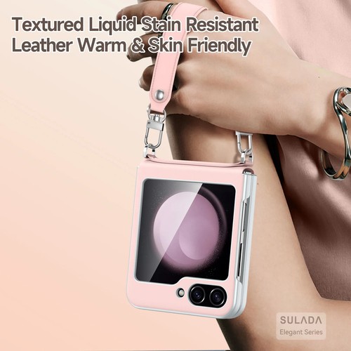 Sulada Liquid Leather Case For Samsung Galaxy Z Flip 6 5 Hinge Cover Wrist Strap - Picture 5 of 17