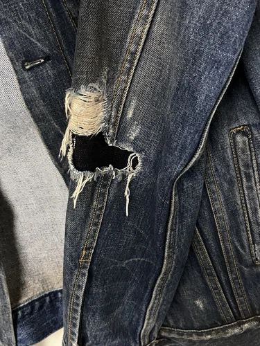 $1250 R13 Distressed Zipper Trucker Jacket Medium image 7