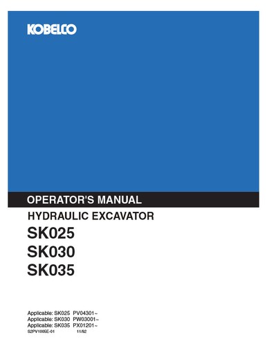 Manual de servicio de excavadora Kobelco SK025, SK030, SK035, piezas y manual del operador - Imagen 3 de 8